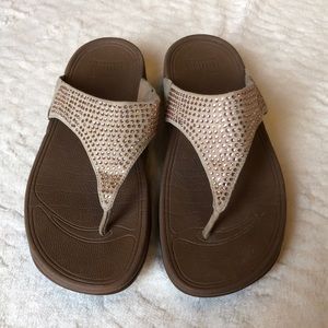 FitFlop Glitzie Tan Rhinestone Sandal Toning Sz 8